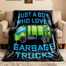 Boy Who Loves Garbage Truck Blanket for Boys Men Trash Truck Blanket Gifts Fl...