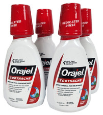 LOT OF 4 Orajel Toothache Rinse, Analgesic Astringent, Soothing Mint, 8 fl oz