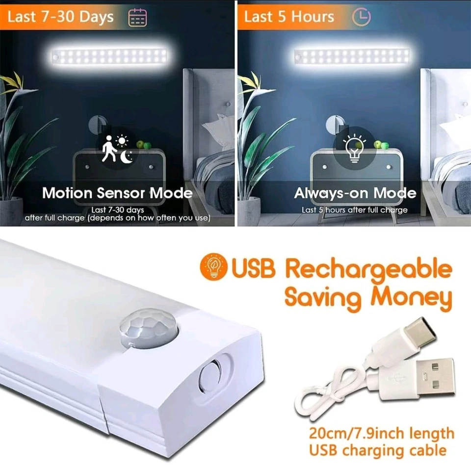 Luce LED Sottopensile con Sensore di Movimento – USB Ricaricabile – Per Cucina, - Immagine 4 di 4