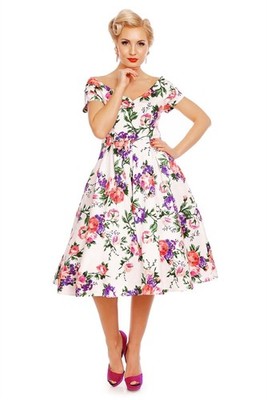 Dolly and Dotty Swing Kleid Lily White Floral Off-Shoulder Vintage Retro