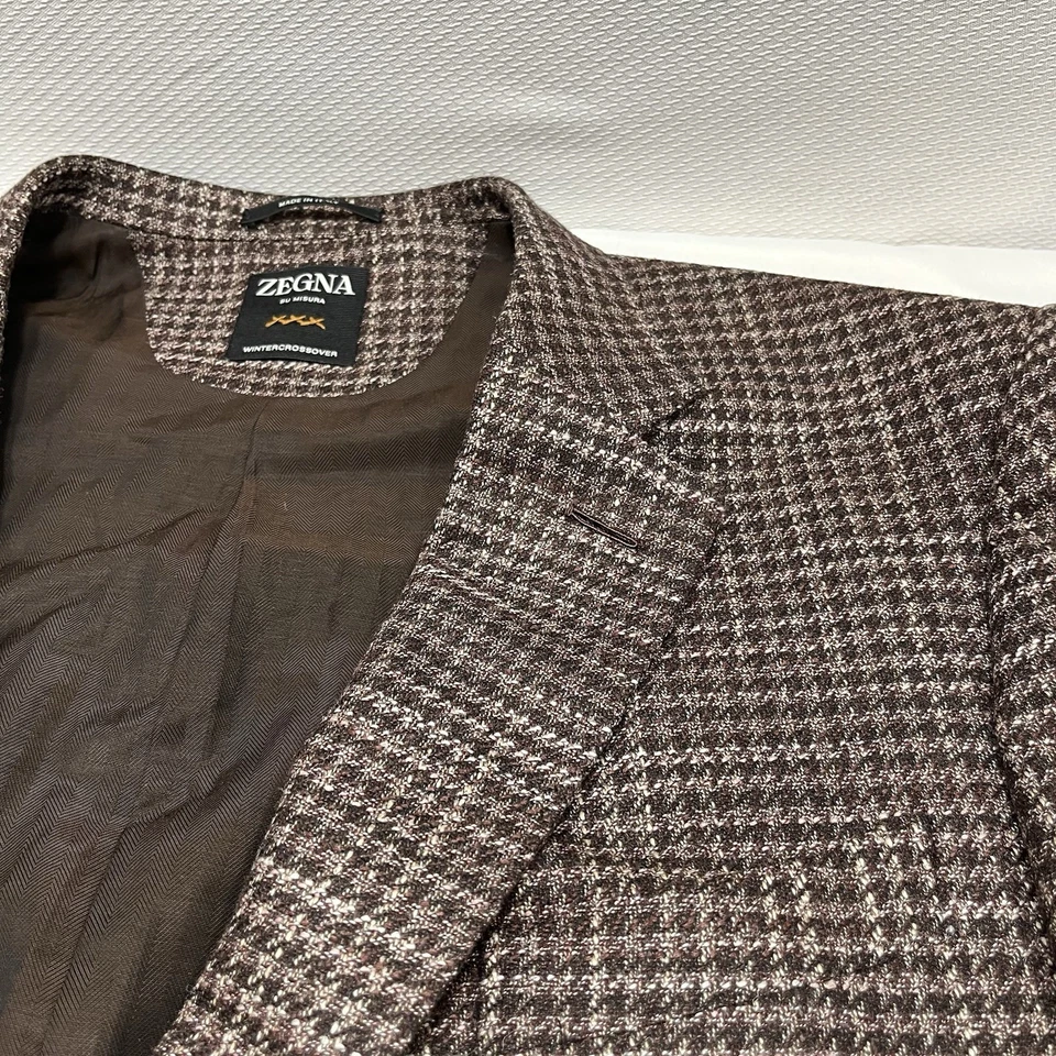 Zegna Couture Brown Houndstooth Blazer Mens Size 7- 60 R Cashmere Silk Wool Read - Image 4 of 4