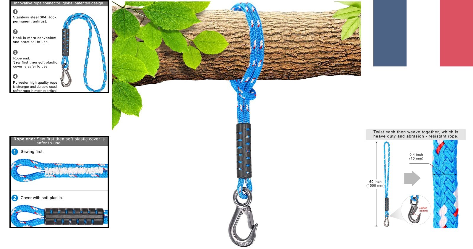 Corde d'alpinisme légère de 150cm en nylon noir pour le camping