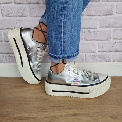  Converse Chuck Taylor Lift Double Stack 10.5 Women Shoes Sneaker Silver A16406C