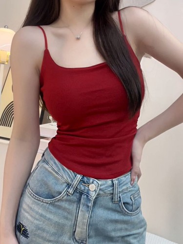 Womens Halter Vest Top with Chest Pad Solid Color Tight Fit for Daily Wear - Picture 10 of 18