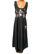 Vintage Denim Dress USA Made Appliqued Hummingbirds Cottagecore Twee Coastal