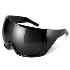 Oversized Wrap Around Sunglasses for Women Men,Futuristic Rave Curved Lens Sh...