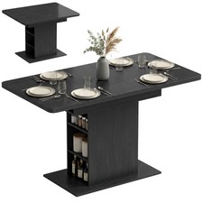 HOMCOM Extendable Dining Table for 4-6, Kitchen Table with Shelves, Black