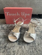 Touch Ups by Benjamin Walk Girls White Satin Sandals Rhinestone Block Heel