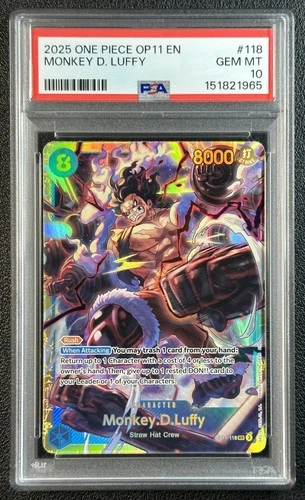 MONKEY D. LUFFY PSA 10 2025 ONE PIECE OP11 EN #OP11-118 GEM MINT 965