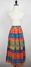 Vintage 80s Maxi Skirt Womens Small Colorful Novelty Print Art to Wear Pleated