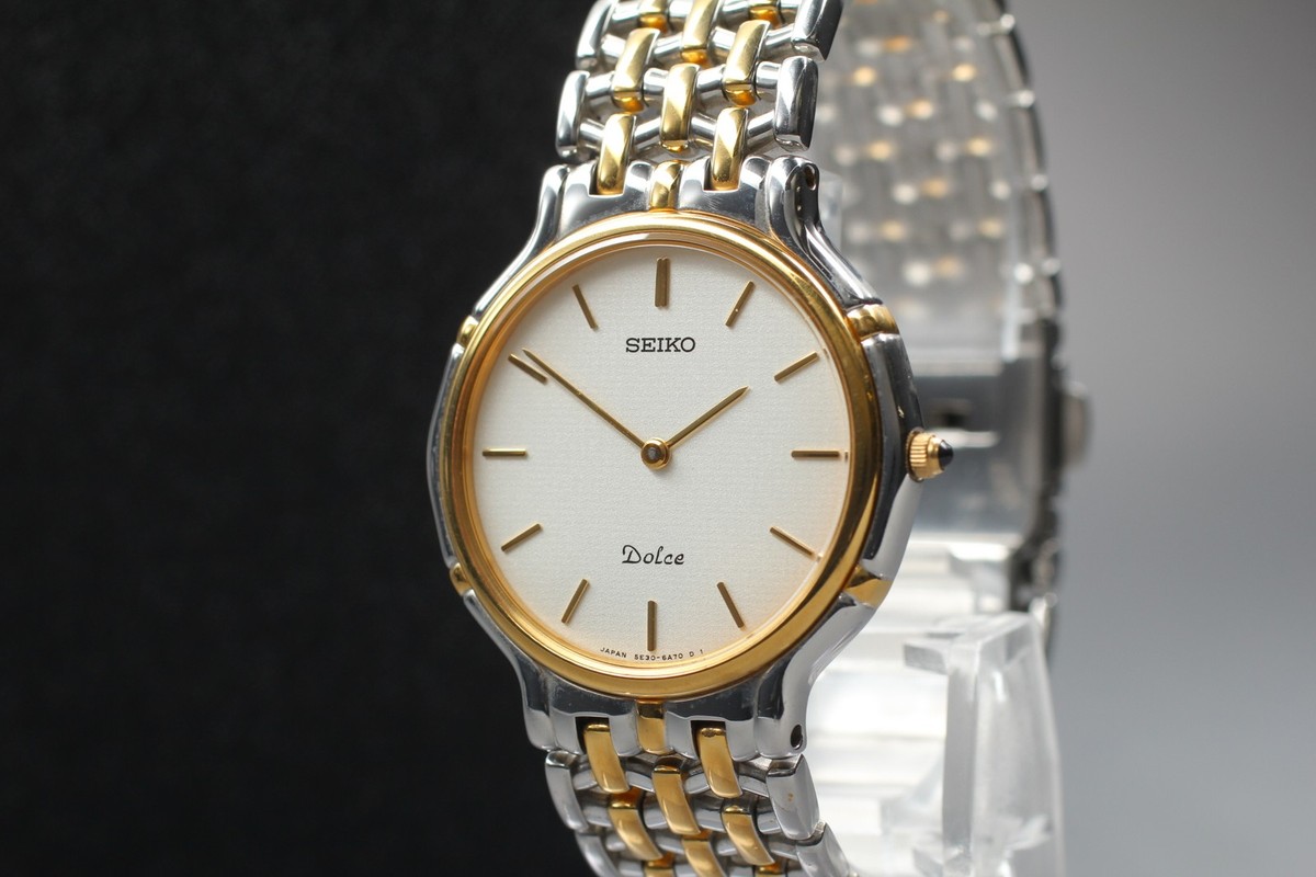 Vintage 1991 N MINT Seiko Dolce 5E30-6A00 Two-Tone HAQ Quartz Mens
