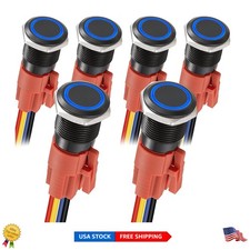 16mm Latching Push Button Switch, 12V-24V DC, Metal with 6PCS Wiring Connectors