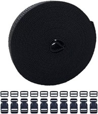 1 1/2 inch Wide 10 Yards Black Nylon Heavy Webbing Strap with 10 Pcs Black Plas