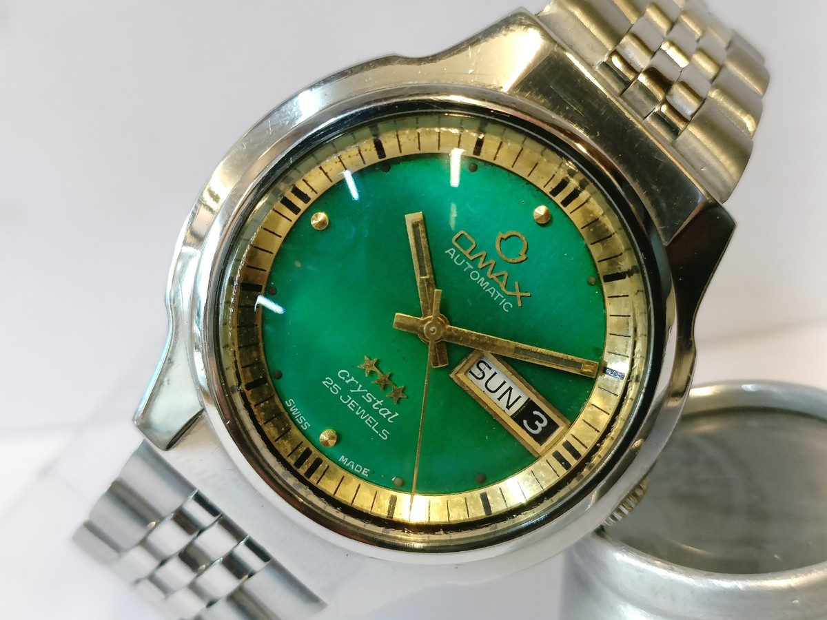 OMAX 25 JEWELS AUTOMATIC GREEN DIAL 28-35240 SWISS MEN'S FULL