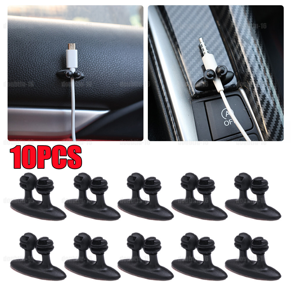 10x Car Charger Wire Cable Storage Organizing Clip Remove Line Black Accessories