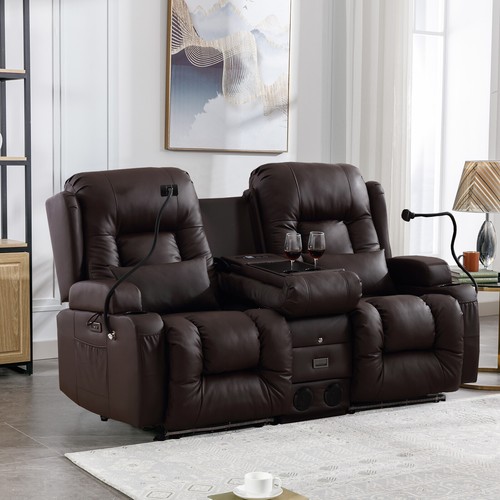Faux Leather Reclining Sofa Power Recliner W/ Massage Heating Home Theater Seat - Picture 13 of 77