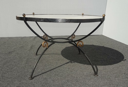 Vintage Spanish Style Wrought Iron w White & Gray Marble Top Coffee Table - Picture 3 of 12