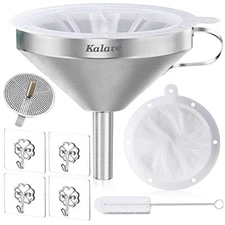 KALAVE Premium Stainless Steel Funnel, 5 Inch Food Kitchen Funnels with 200 Mesh