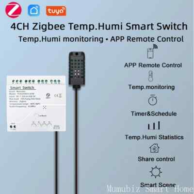 Tuya Smart Zigbee 4 Channel Switch with Temperature and Humidity Sensors Passive