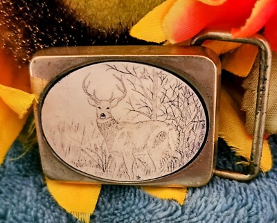 Vintage Barlow Whitetail Deer Solid Brass Deer Buckle Leather Belt USA Made 1983 Vintage Barlow Solid Brass Belt Buckle 1983 USA Buck Deer | eBay main image 4