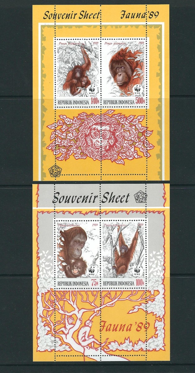 INDONESIA 1989 WWF GORILLAS souvenir sheets (1381a and 1383a) VF