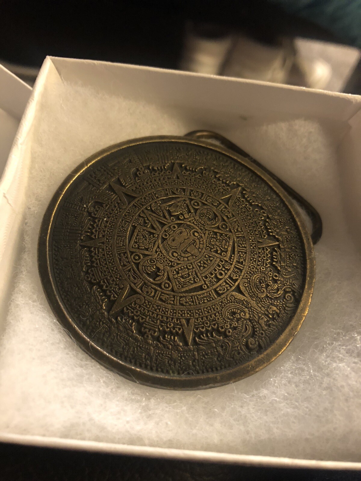 1974 BERGAMOT Brass Work Vintage Aztec Mayan Sun Dial Calendar Belt BUCKLE USA image 4