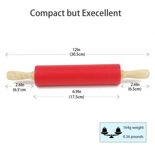 Silicone Rolling Pin for Baking Non-stick Rolling Pin Dough Roller Wooden Handle - Picture 1 of 6