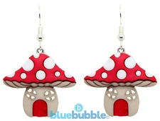 Bluebubble TOADSTOOL TOWN Mushroom House Earrings Kitsch Kawaii Fairy Pixie Elf