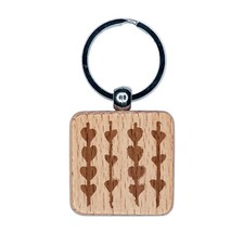 Heart Vines Background Sketch Engraved Wood Square Keychain Tag Charm