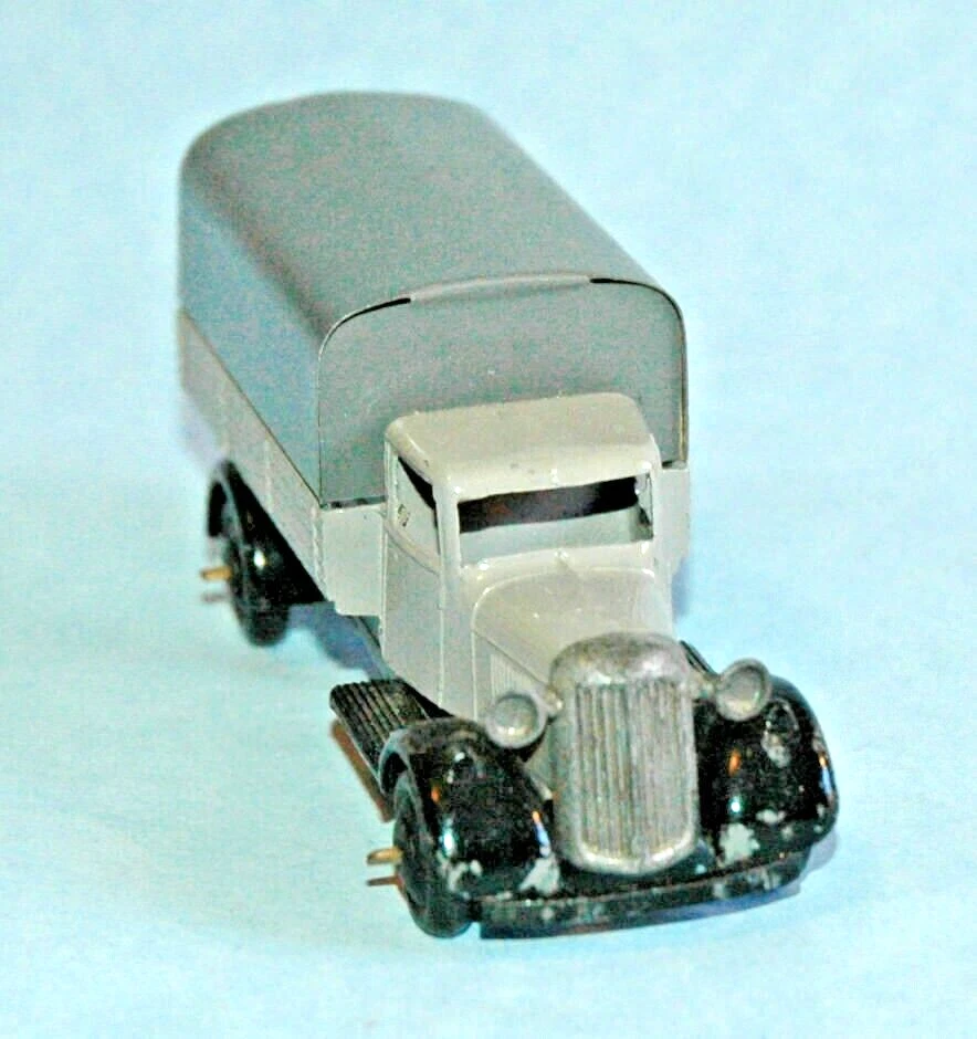 DINKY Meccano Reino Unido original 1950 VAGÓN CUBIERTO #25b serie 4 gris gris toldo de hojalata Foto 2 de 4
