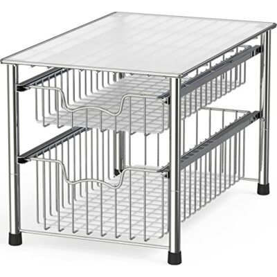 STACKABLE ORGANIZER Sliding Basket Drawer Metal Chrome 2 Tier SIMPLEHOUSEWARE