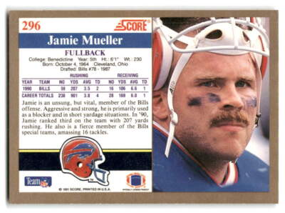 Jamie Mueller 1991 Score FOOTBALL #296 Buffalo Bills