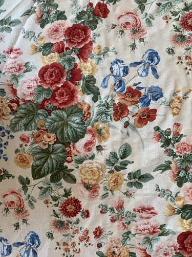 Vintage Hollyhock And Iris Fabric Sold By The Yard