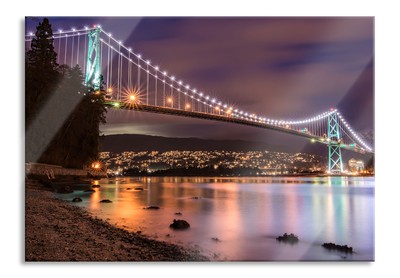 Lions Gate Bridge Vancouver Glasbild aus Echtglas, inkl. Wandhalterung