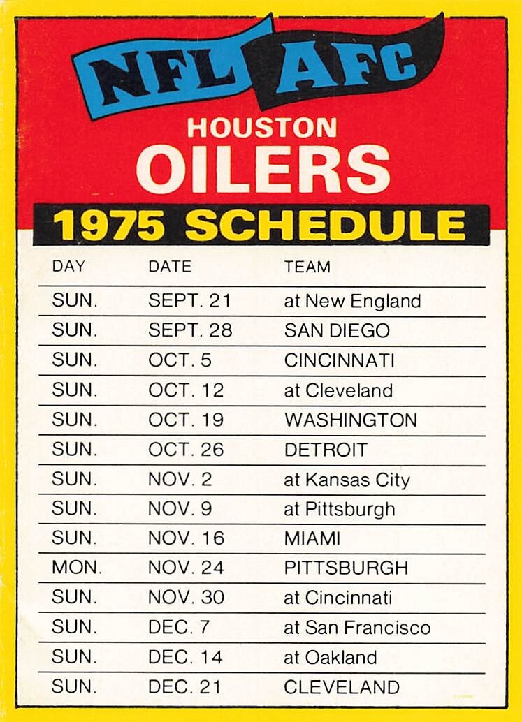 HOUSTON OILERS 1975 TOPPS TEAM CHECKLIST HAND CUT