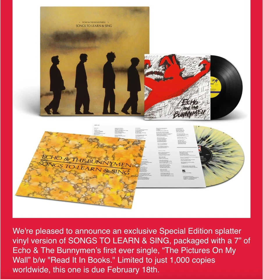 splatter ECHO AND THE BUNNYMEN LP - Songs To Learn & Sing VINYL + BONUS 7" --NEW - Image 2 of 4