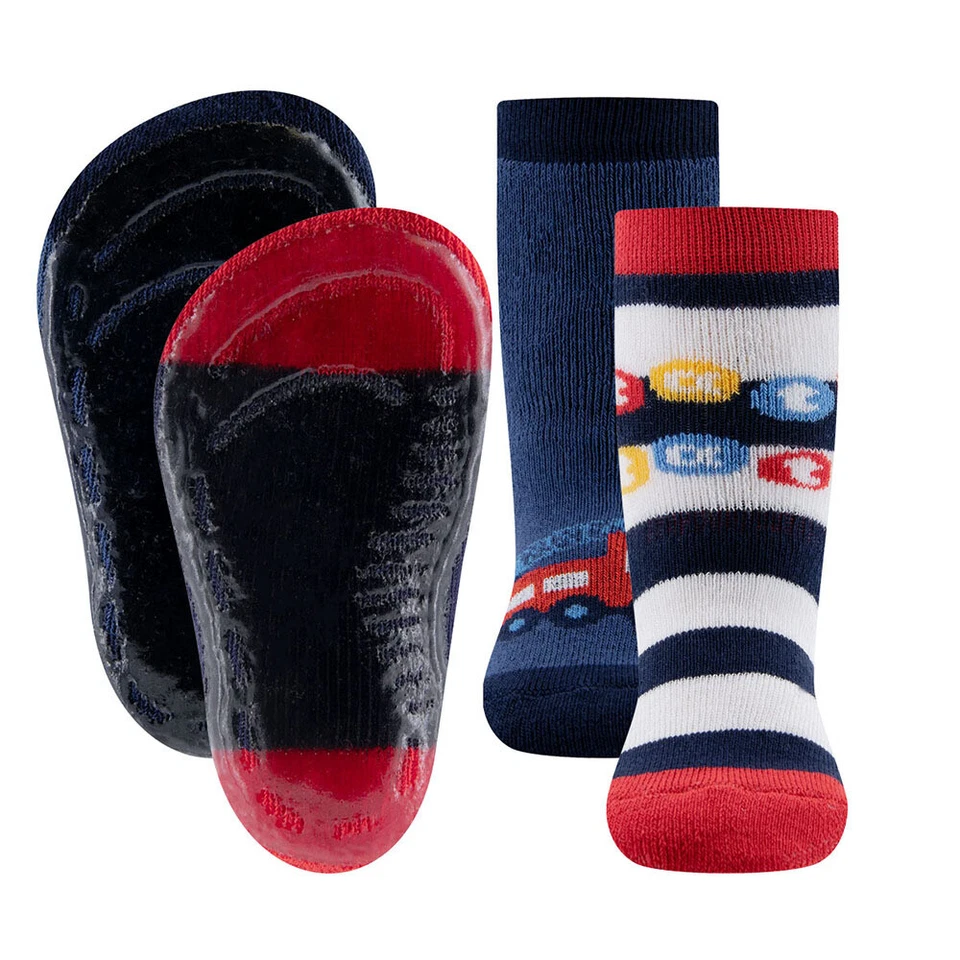 EWERS Stoppersocken 2er Pack Feuerwehr/Ringel Fahrzeuge Mini Jungen