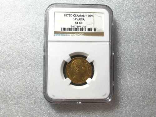 1873-D Germany- Bavaria 20M Twenty Marks Gold Coin NGC EF-40