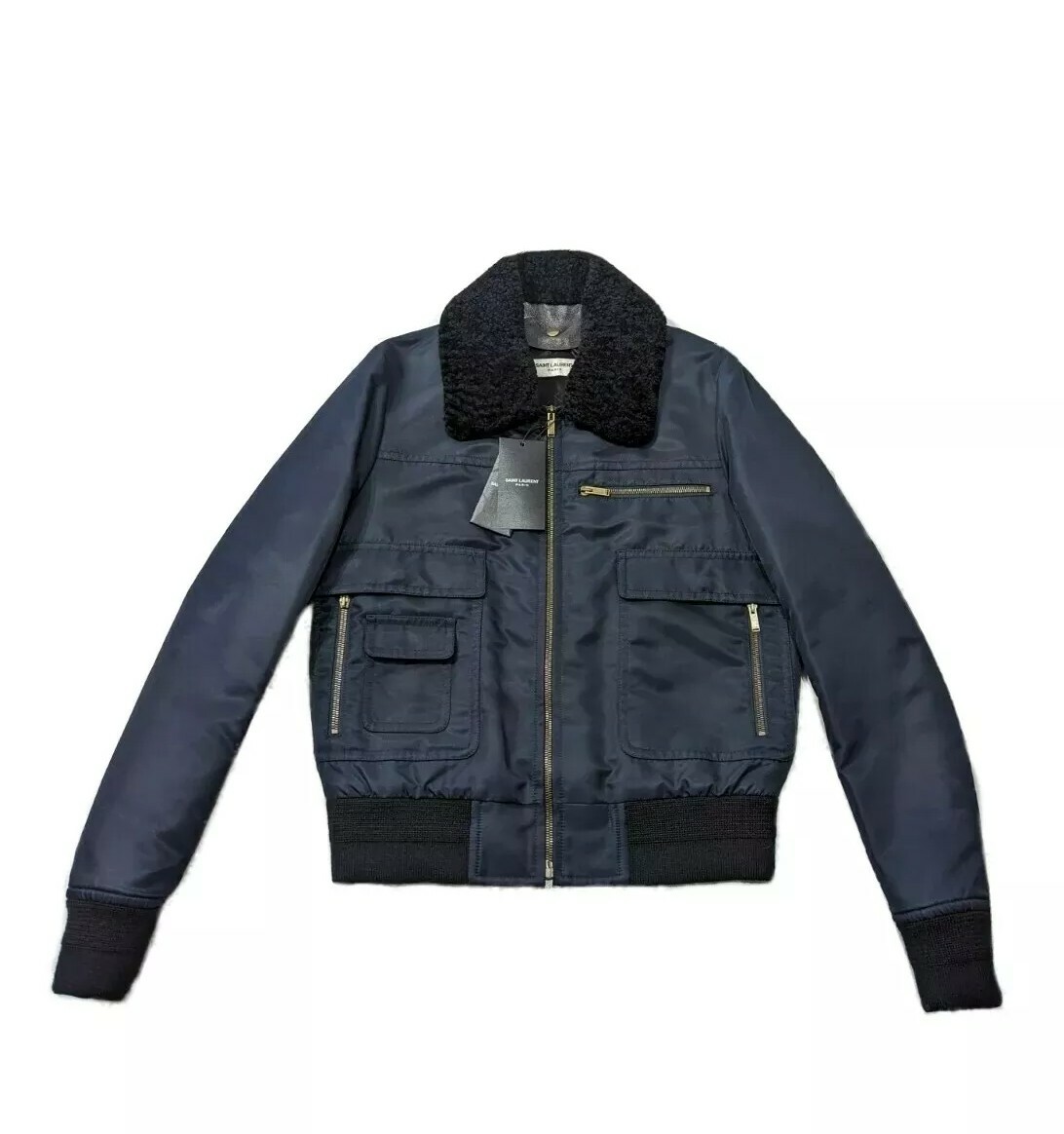 Giacca bomber aviatore Saint Laurent con colletto in vero shearling nuova con etichette UK 36 RRP £2175