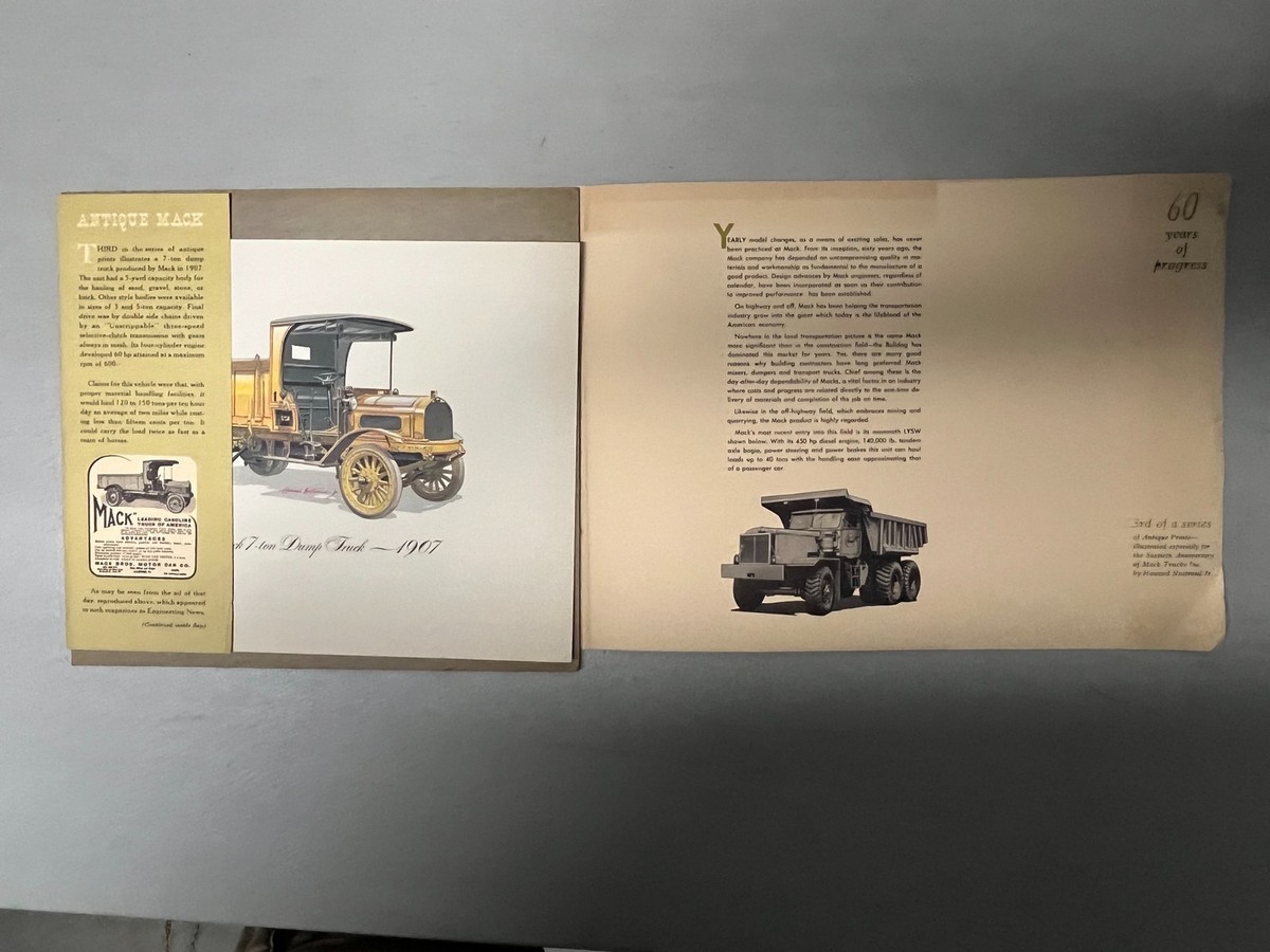 1960 60 YEARS OF PROGRESS 1907 MACK TRUCK PRINT 3RD OF A SERIES 7