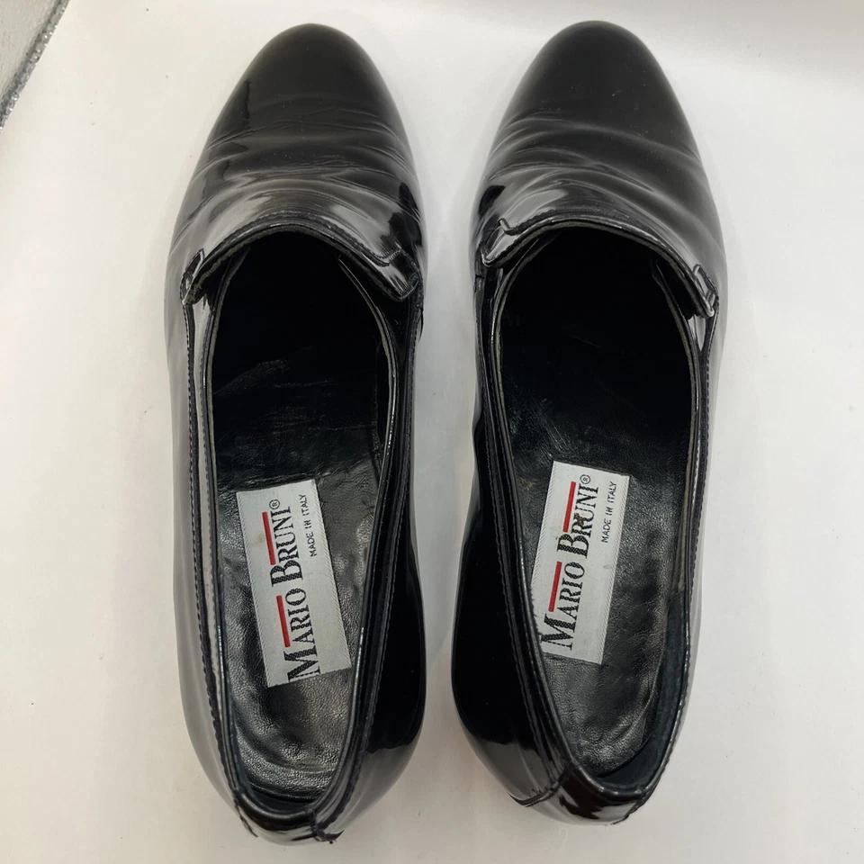 VTG Mario Bruni Italy Black Patent Leather Wood Womens Smoking Loafers Shoes 9 - Image 4 of 4