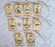 9~Easter~Primitive~Vintage~Hare~Le Lapin~Bunny~Linen Cardstock~Gift~Hang~Tags