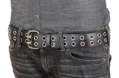 #ad #ad 2 Row Eyelet Grommet Leather Uniform Belt Heavy duty USA Made Rock Goth Metal $52.99