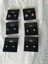 6 Pairs Fashion Earrings Girls Pink Purple Earrings Faux Gem Studs Flower NEW