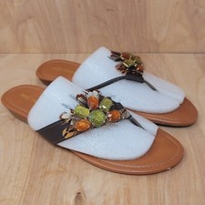 MAUI ISLAND Women’s Sandals Size 10 N Feathers Stones Brown Casual
