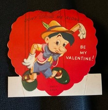 Vintage Pinocchio Valentine Card c. 1940s W.D.P.