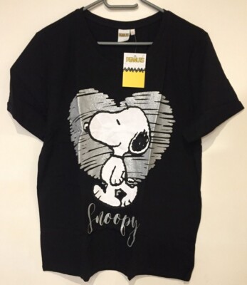 SNOOPY PEANUTS GLITZER T-SHIRT 40 42 44 46 48 COMIC DAMENSHIRT KURZARM SCHWARZ