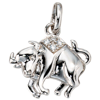 Sternzeichen Stier, Anhänger mit Zirkonia, 925 Silber, rhodiniert, Damen