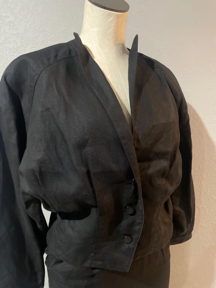 Karl Lagerfeld Vintage made in France Black Linen Skirt Suit size 36 - Image 3 of 4