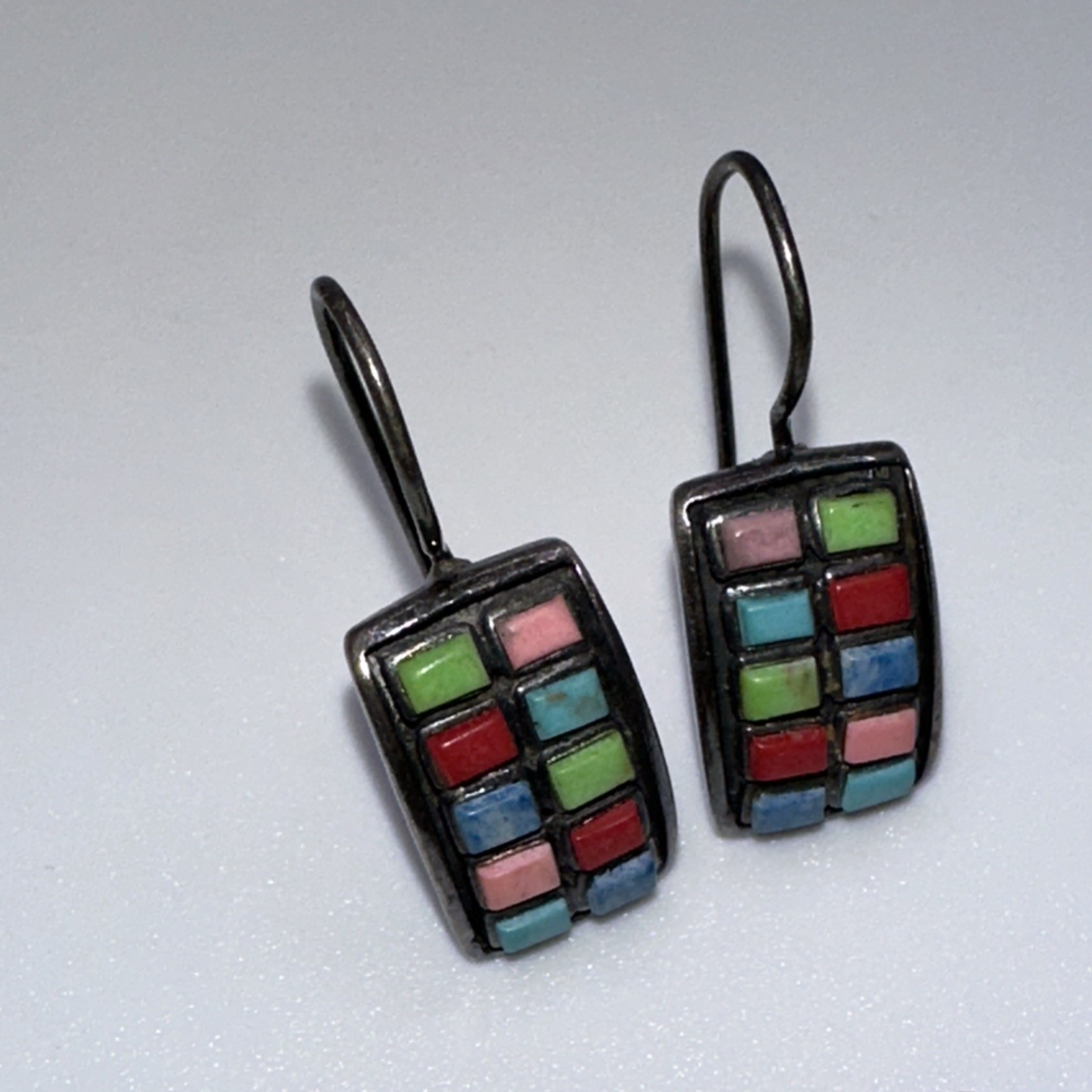 Multi Stone Rectangular Pendant & Earrings Set St… - image 2